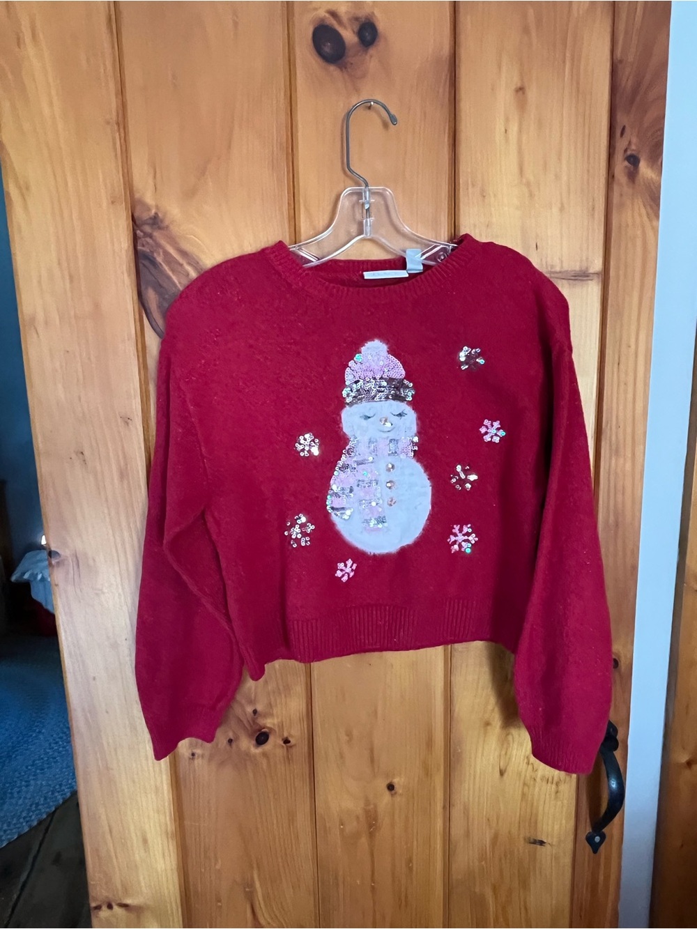 The Children's Place Red Knit Snowman Sweater with Sequins